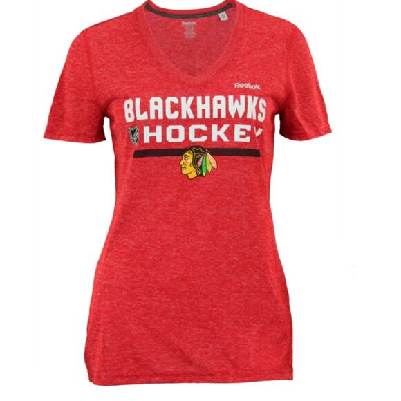 Reebok Chicago Blackhawks Hockey Heather Red V-Neck T-Shirt - Size Medium - Picture 1 of 5